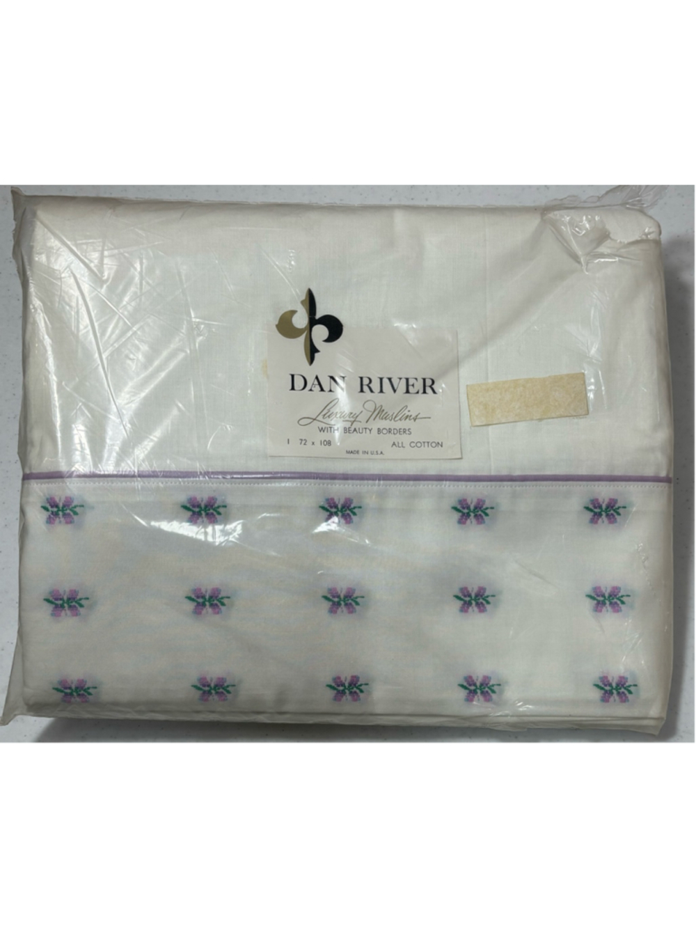 Vintage Dan River 100% Cotton Twin Flat Sheet NOS Floral Embroidery Made In USA